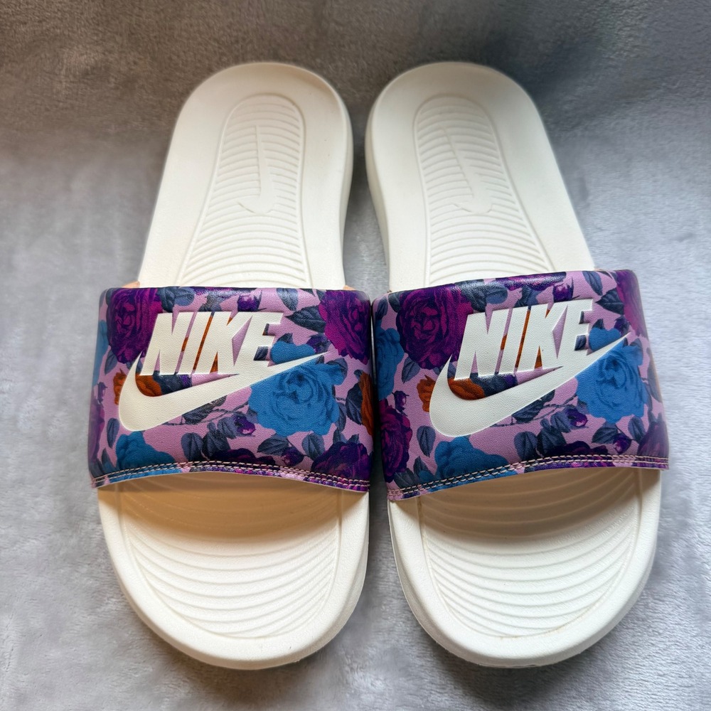 Nike Victori One Floral Slide Sandals Sail Purple Blue CN9676-600 Womens 10